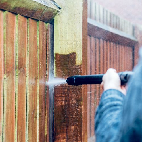 Cleaning Of Wood Fence With Pressure Washer