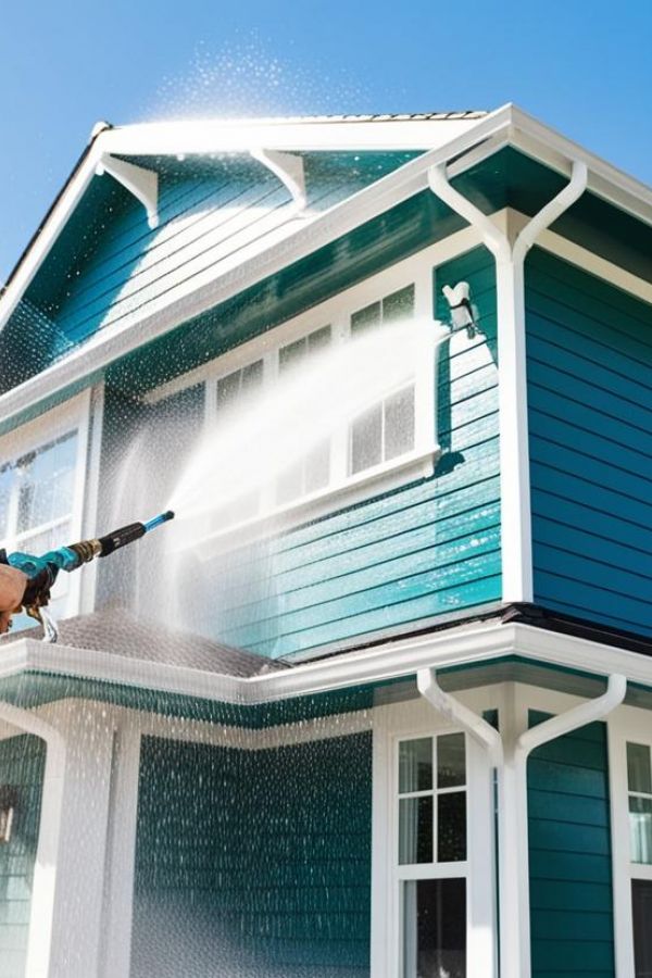 An Expert In Pressure Washing Houses Cleaning A House