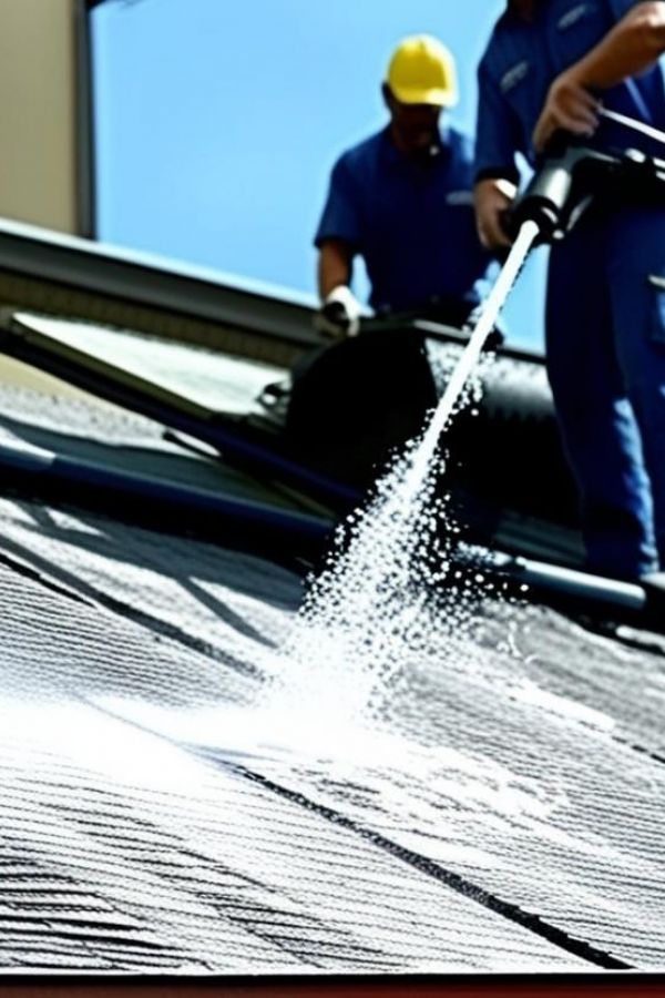 Realistic Image Of Roof Cleaning By A Pressure Washing Company